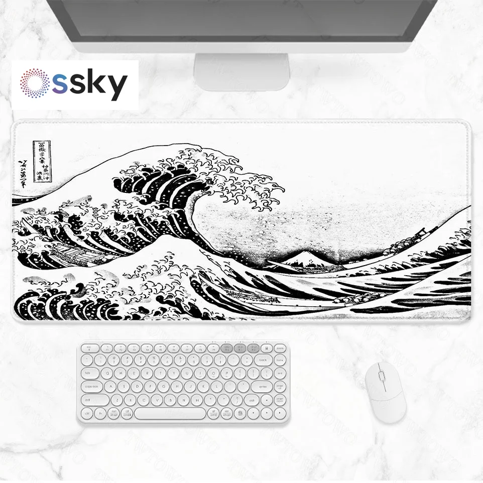 

Ossky Black & White Japan Art Great Waves Mouse Pad Gaming XL Custom HD New Mousepad XXL Non-Slip Office Computer Mice Pad