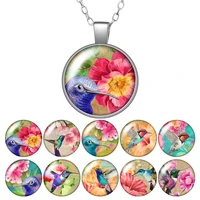 beauty flowers birds photo silver colorbronze pendant necklace 25mm glass cabochon girl jewelry birthday gift 50cm