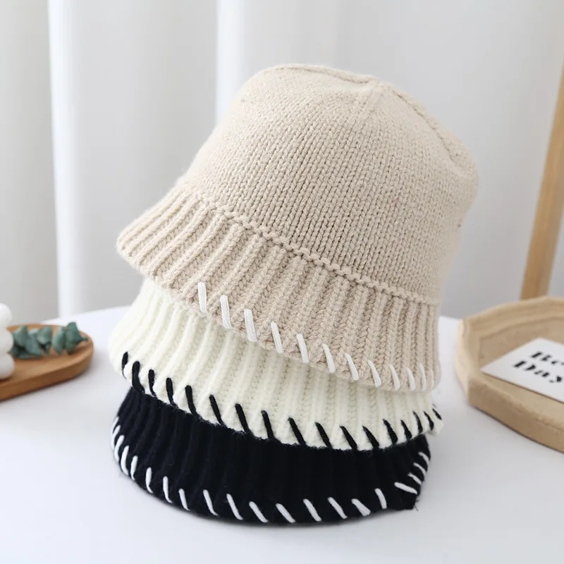 Fashion Winter Wool Knitted Bucket Hat Casual Outdoor Warm Panama Hat Soft Fisherman Cap Lady Elegant Women Wool Fishman Hat