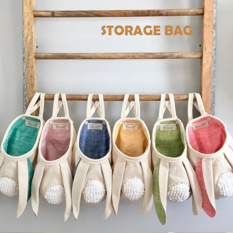 

Easter Storage Basket Rabbit Folding Hanging Sundries Organizer Cute Cloth Bag Multifunction Eggs Basket Kids Toys Gifts Storage