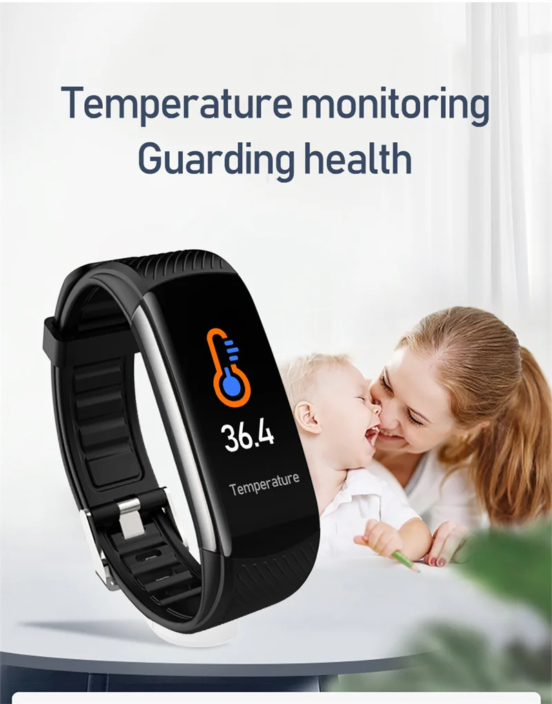 

Pulseira inteligente esportes relogio de pulso banda 24hour corpo real monitoramento de temperatura c6t dinamica frequencia ip67