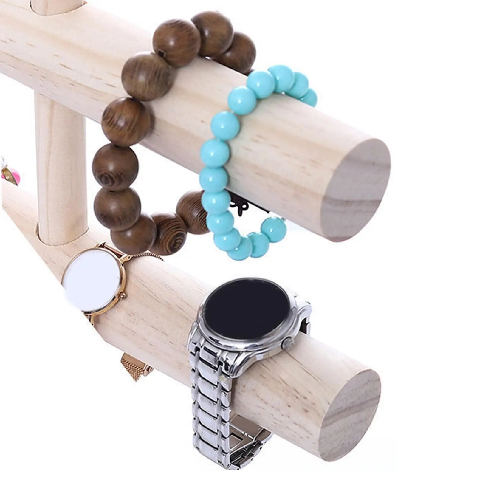 

Wood 3 Tier Bracelets Display Stand Desktop Jewelry Holder for Bangle Watches Hair Ropes Jewelry Shop Jewelry Storage Countertop