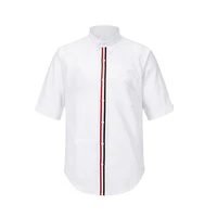 tb thom mens shirt brand striped closure mens clothing summer casual oxford slim short sleeve korean fashion high quality tops