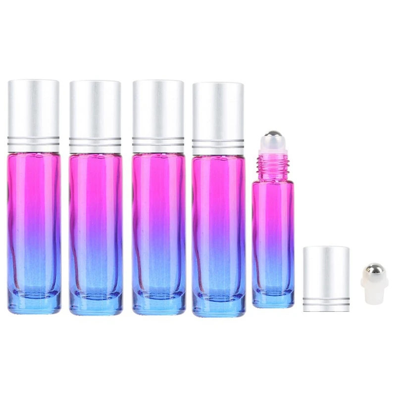 

Gradient Ball Bottle 5Pcs 5Ml Gradient Color Thick Glass Roll On Essential Oil Empty Parfum Bottles Roller Ball Travel Use Neces