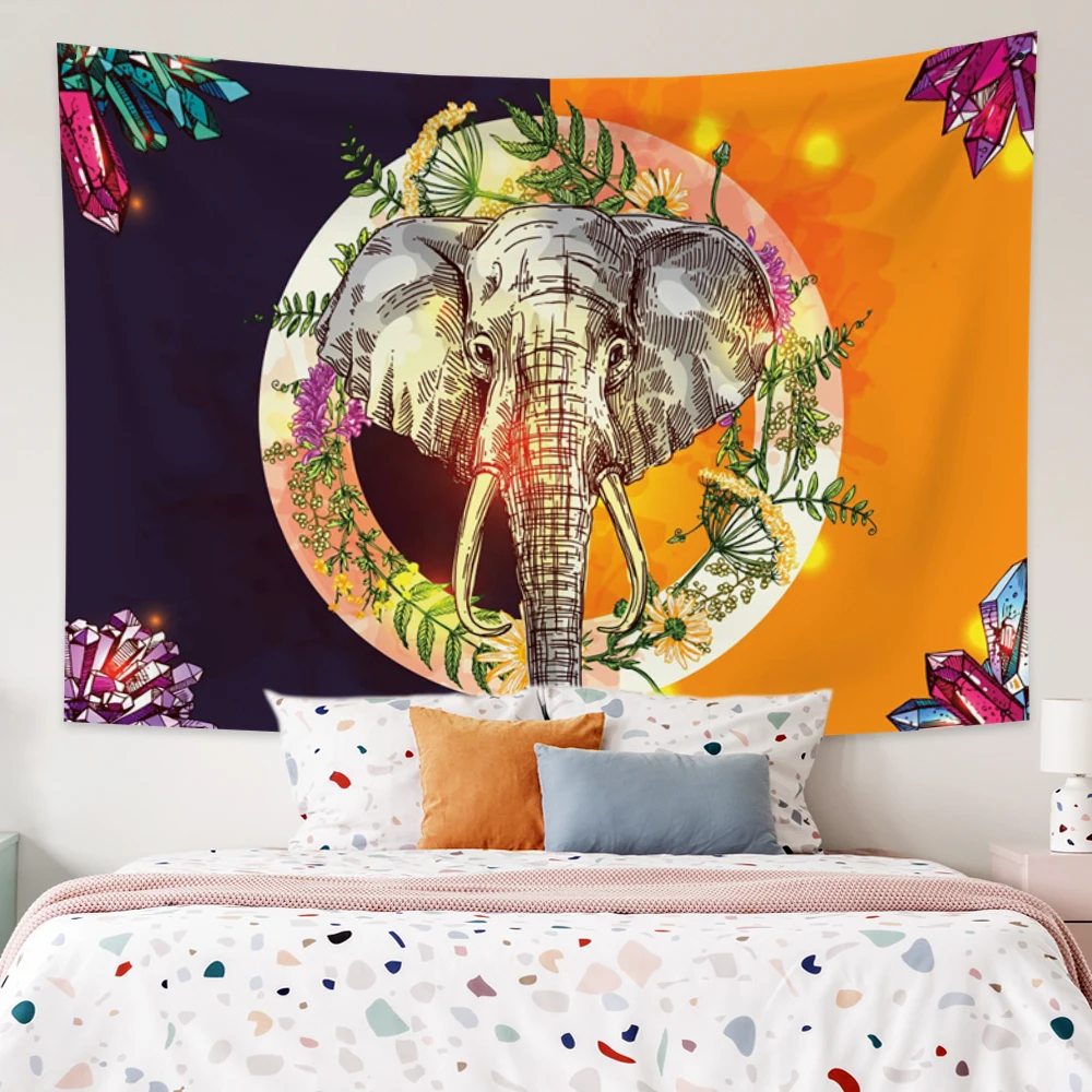 

Psychedelic Elephant Tapestry Bohemia Aesthetic Wall Hanging Hippie Plants Trippy Animal Flowers Bedroom Living Room Dorm Decor