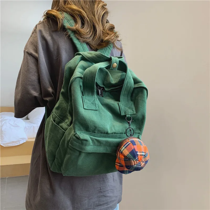 

Schoolbag female college student canvas bag backpack female college style solid color backpack retro travel bags for women