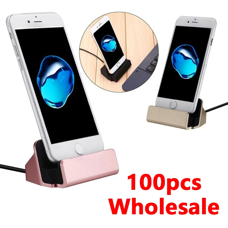

100pcs Wholesale Phone Charging Dock Station USB Data Cable For iPhone Huawei Xiaomi Samsung Micro/TypeC Desktop Docking Charger