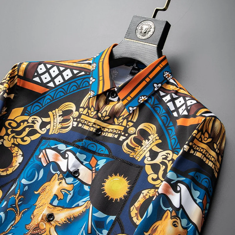 Luxury Print Long Sleeve Men Shirts 2022 New Slim Casual Business Dress Shirt Social Party Men Clothing Tuxedo Blouse Streetwear
