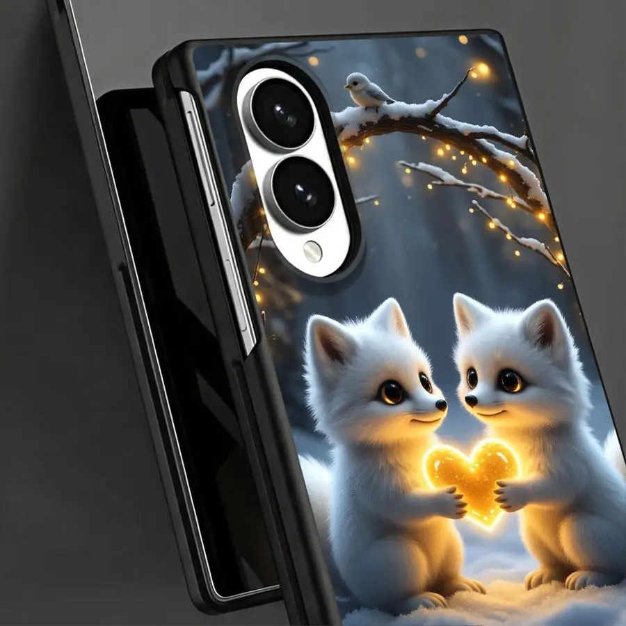 Фото Роскошный чехол для телефона Samsung Galaxy Z Fold 8 ZFold8 Z Fold8 Wide ZFold Wide с милыми белыми лисами и снежным лесом. №5