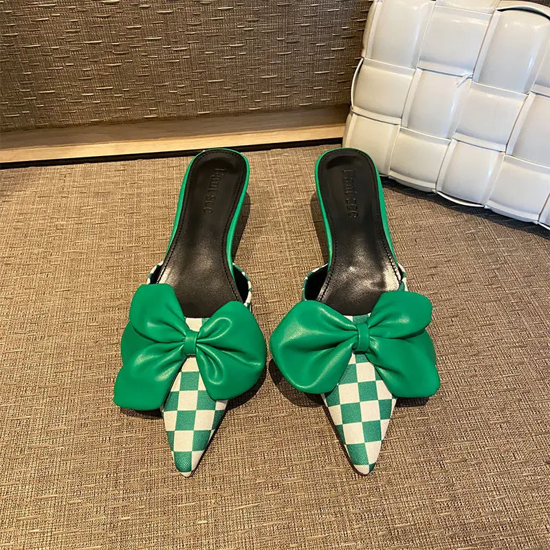 

Евроамериканские Модные клетчатые уличные тапочки baitou весенне-летние новые универсальные тапочки с бантом