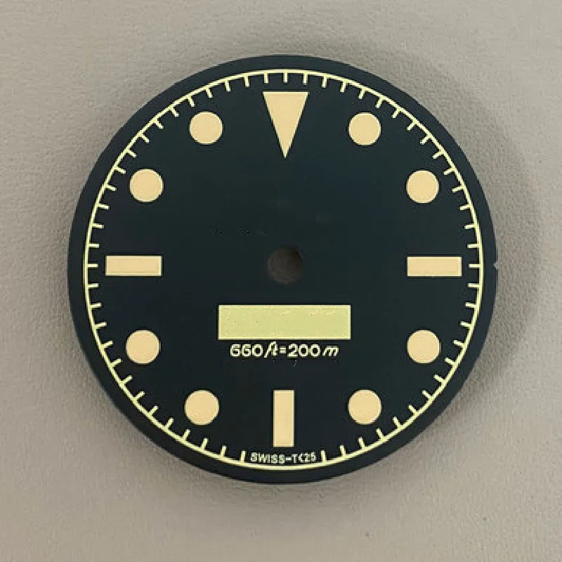 Vintage dial 28.5mm black with C3 green luminous suitable for SKX007 watch accessories NH35/8215/2836 movement