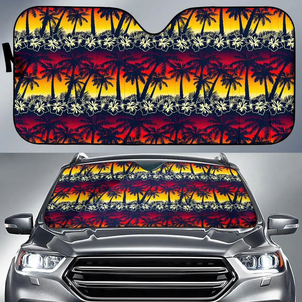 

Sunset Hibiscus Palm Tree Pattern Print Car Sun Shade