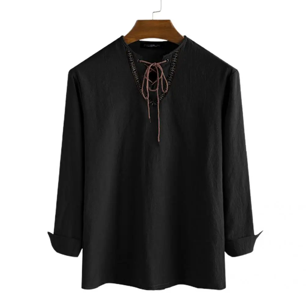 

Fashion Pullover Top Top Men Shirt Long Sleeve V Neck Solid Color Men Shirt Soft