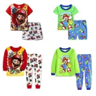 Детские пижамы, детский пижамный комплект в виде Марио, летняя футболка, штаны в стиле супер Марио, хлопковые пижамы, пижамы для мальчиков