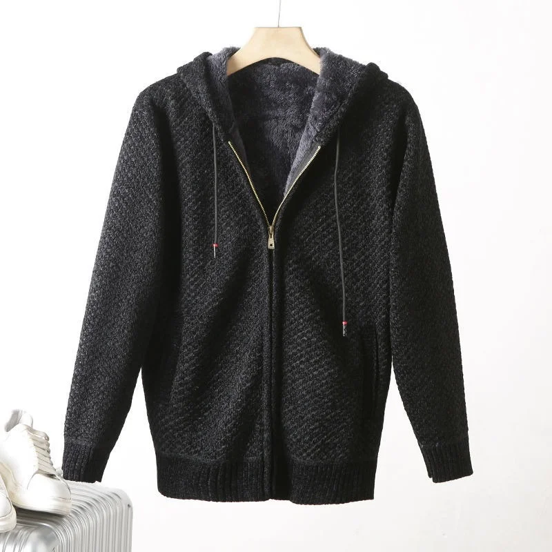 

Mens Cardigan Winter Clothes Men's Autumn and Winter Fleece Thickened Warm Hooded Sweater Pineapple Texture Sweater Men