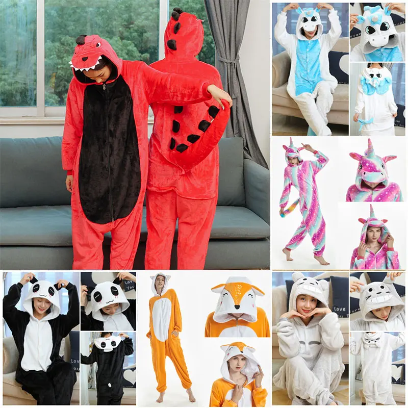 Kigurumi Dinosaur for Adults Unicorn Onesie Panda Pyjamas Women Men Animal Pijamas Kids Jumpsuit Winter Girls Halloween Costumes