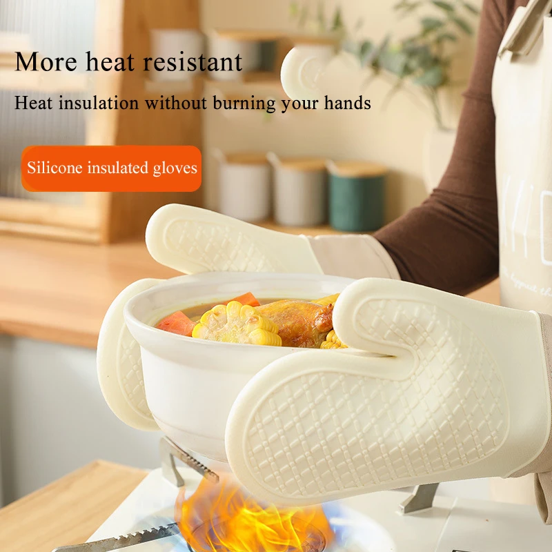 

Силиконовые перчатки с защитой от ожогов, утолщенные термоизоляционные Прихватки для микроволновой печи, термостойкие аксессуары для кухн...