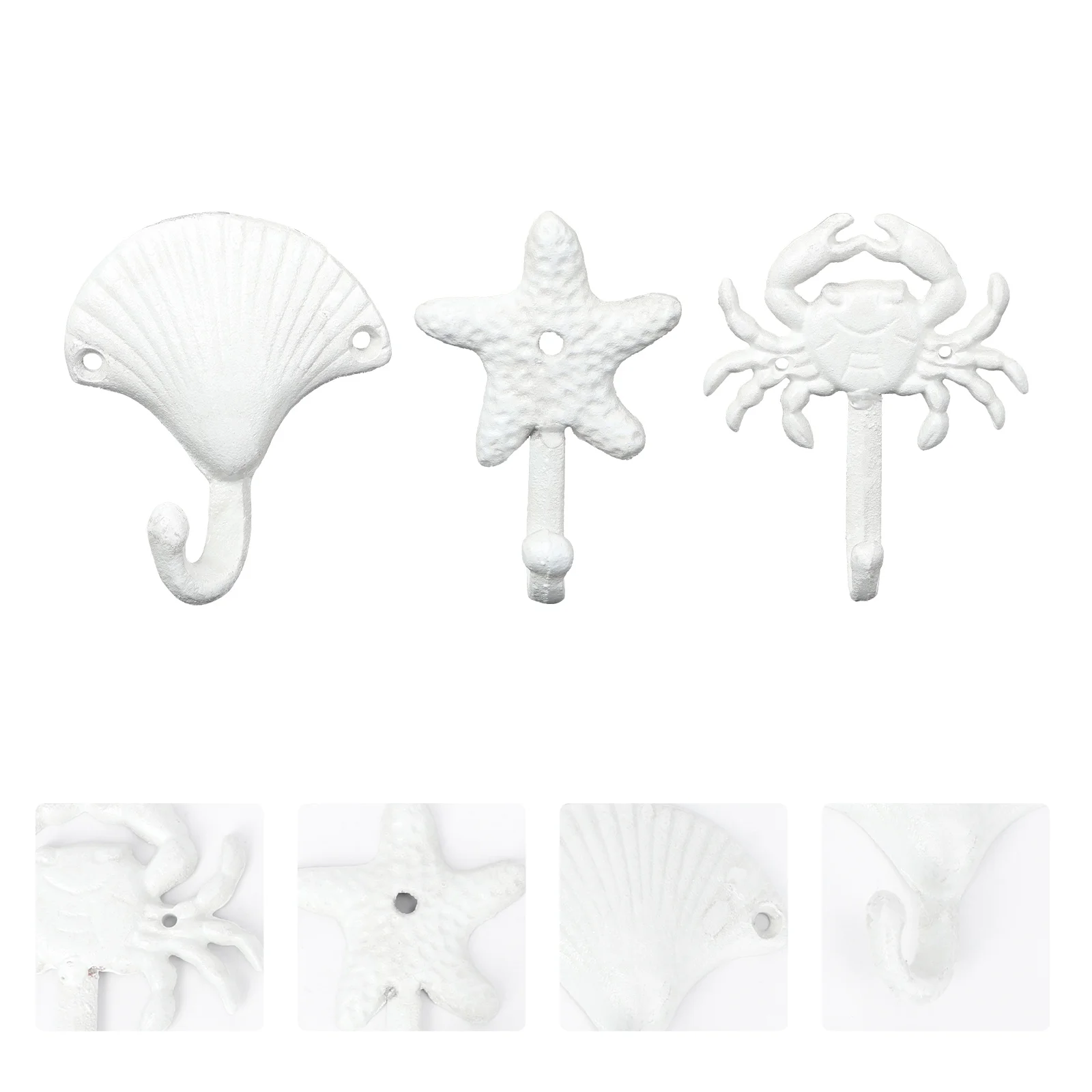 

3pcs Wrought Iron Decorative Single Hook Vintage Wall-mounted Coat and Hat Hooks (Crab+Scallop+Sea Star)