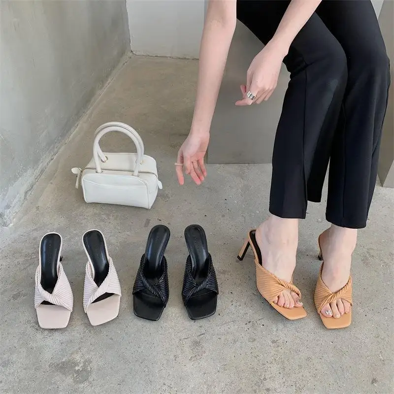 Мюли женские на квадратном каблуке мягкие туфли-шлепанцы квадратный носок