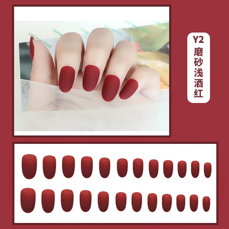 

24pcs/set Full Cover fake Press on Nails Matte Red Pure Acrylic Frosted Ballerina acrylic for nails for Women