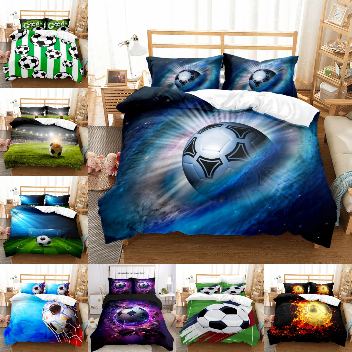 

Boys Bedding Set Football Single Twin Bed Sets 3D Black Duvet Cover Queen King Size Child Pillowcase Summer Comforter Bed Sheets