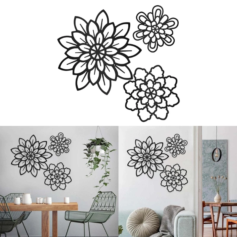 

3Pcs Round Flower Metal Wall Art Decor Set Metal Flower Decor Wall Art Flower Decor for Bedroom Living Room
