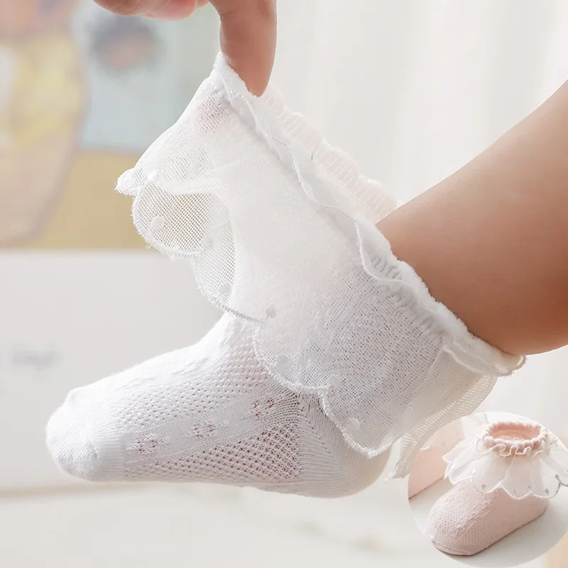 

Детские зимние носки кружевные короткие носки с оборками для маленьких девочек Белые и розовые эластичные детские носки колготки детские н...