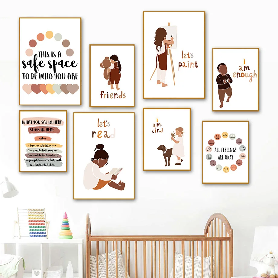 

Abstract Cartoon Girl Boy Quotes Nursery Boho Kids Wall Art Canvas Painting Nordic Posters And Prints Child Room Decor Pictures