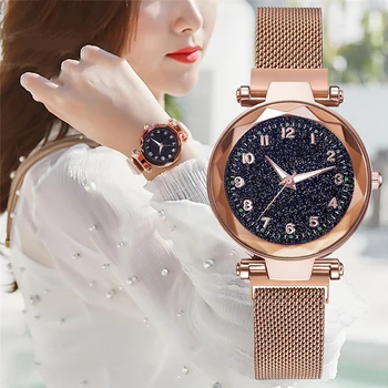 New Popular Women Watches Fashion Starry Sky Ladies Quartz Clock Luxury Magnetic Mesh Female Wristwatch 2019 Best Watch for Gift 1