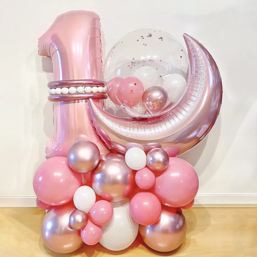 

Baby Boy Girl Ins Pastel Pink Blue Moon Digital 1-9 Number Balloon Column 1st First One Year Birthday Party Decoration Supplies