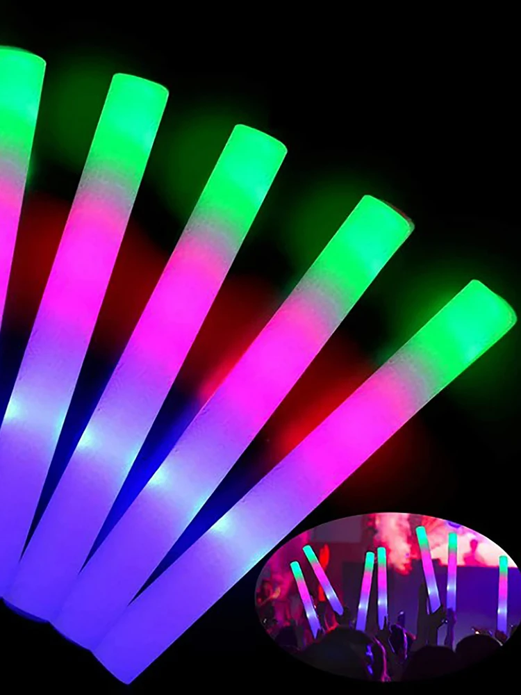 15/30pcs Glow Sticks Bulk Colorful LED Foam Stick Glow Sticks Cheer Tube RGB LED Glow In The Dark Light Neon Party images - 6