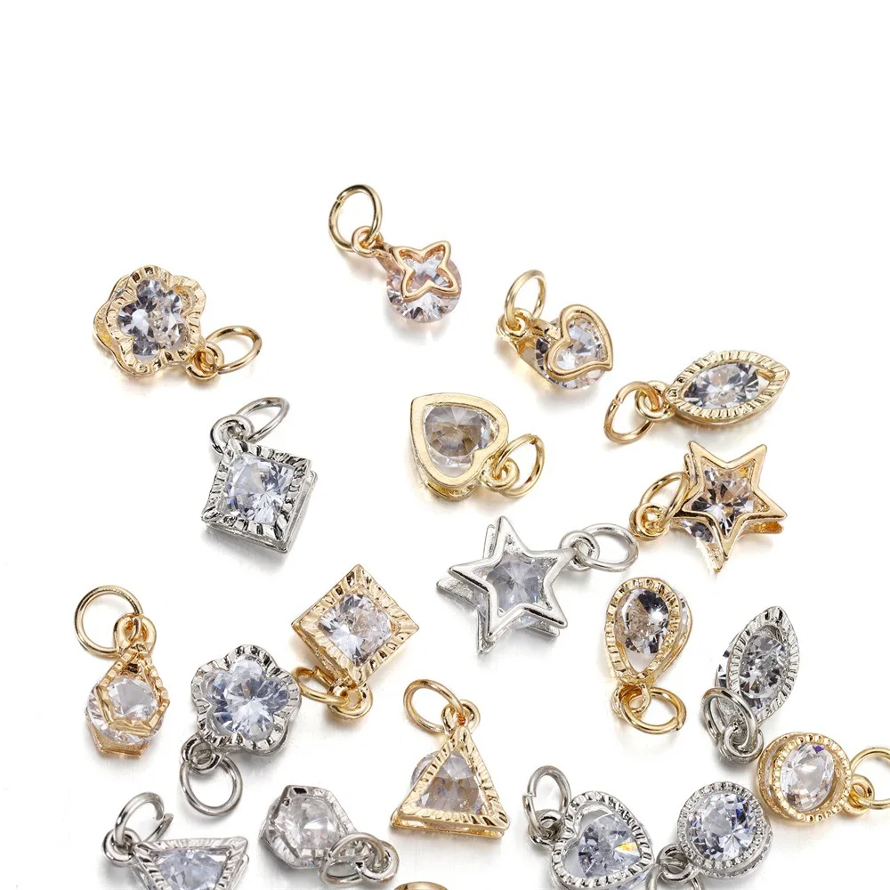 10Pcs/lot Gold Silver Color Rhinestone Hearts Charms Pendant  For Earrings Necklaces DIY Love Jewelry Making Accessories
