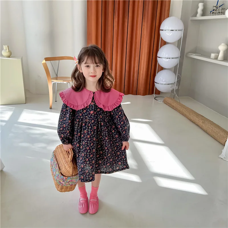 

Korean girls' spring new dress little girl floral printed A-lin dress Princess Dress princess dress kids