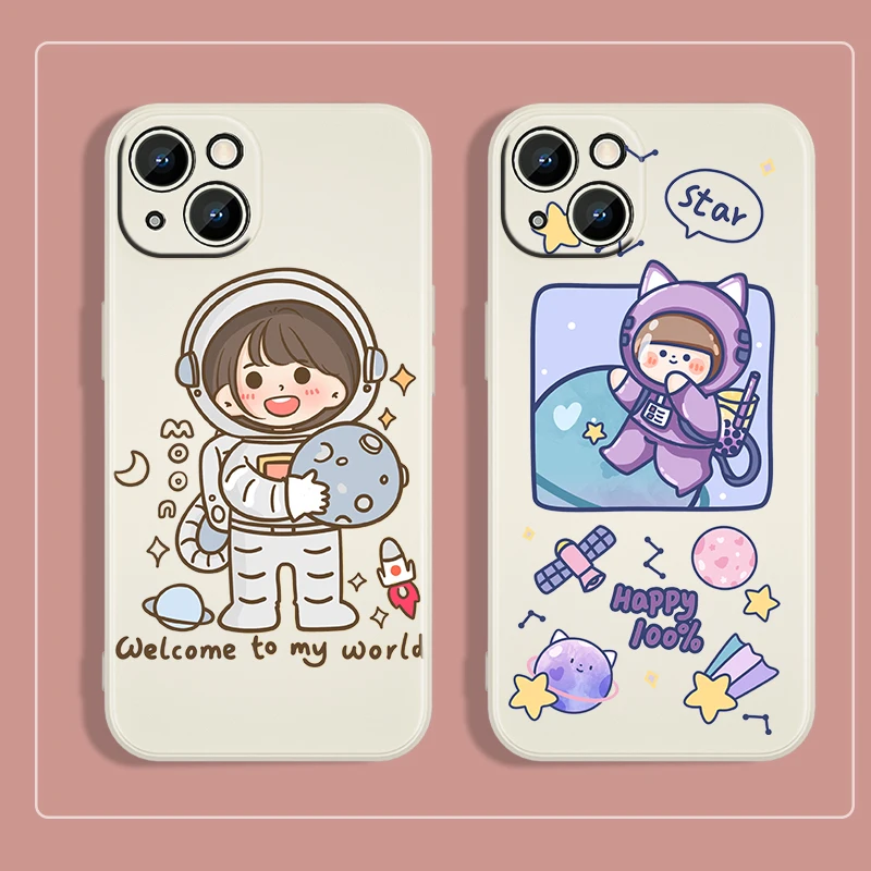 

Cute Anime Astronaut Girl For Apple iPhone 13 12 Mini 11 Pro XS MAX XR X 8 7 6 Plus Liquid Silicone Phone Case Fundas Coque Capa