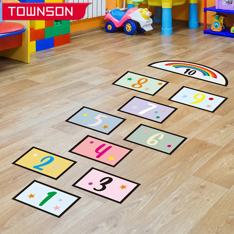 

Cartoon Digital Grid Jump Game Hopscotch Children's Game Floor Sticker Kids Room Home Decor Self-Adhesive Wall Stickers