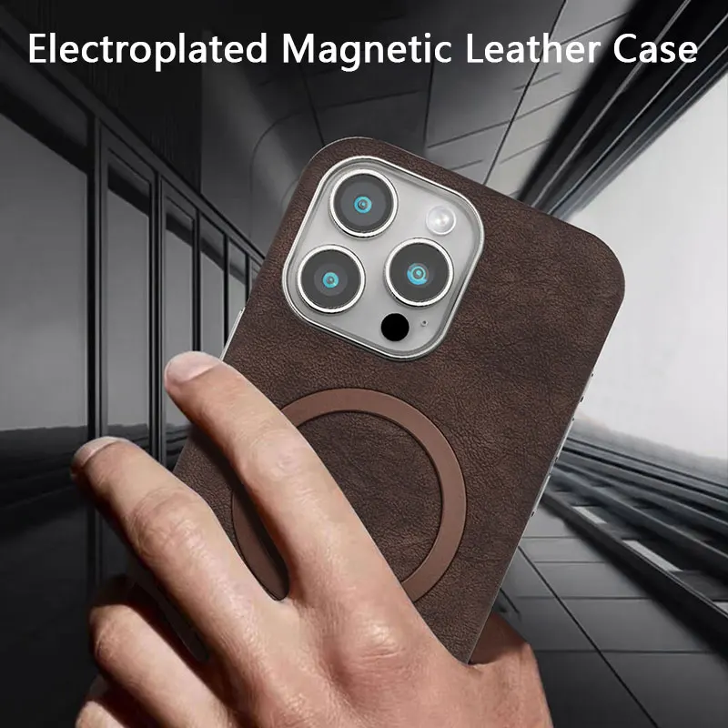 Магнитный кожаный чехол для телефона Iphone 13 14 15 16 Pro Max Plus роскошный деловой Magsafe IPHON