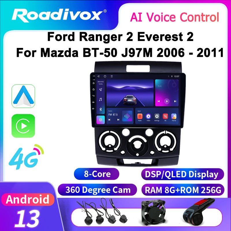 Автомобильный радиоприемник roadivox Android для Ford Ranger 2 Everest Mazda BT-50 J97M 2006-2011 GPS-навигация