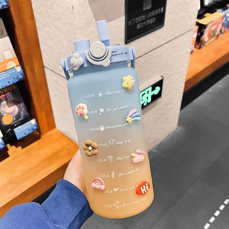 

1500/2000ML Sports Water Bottle Gradient Color Large-Capacity Rainbow Water Cup High Temperature Sports Portable Cute Cup Female