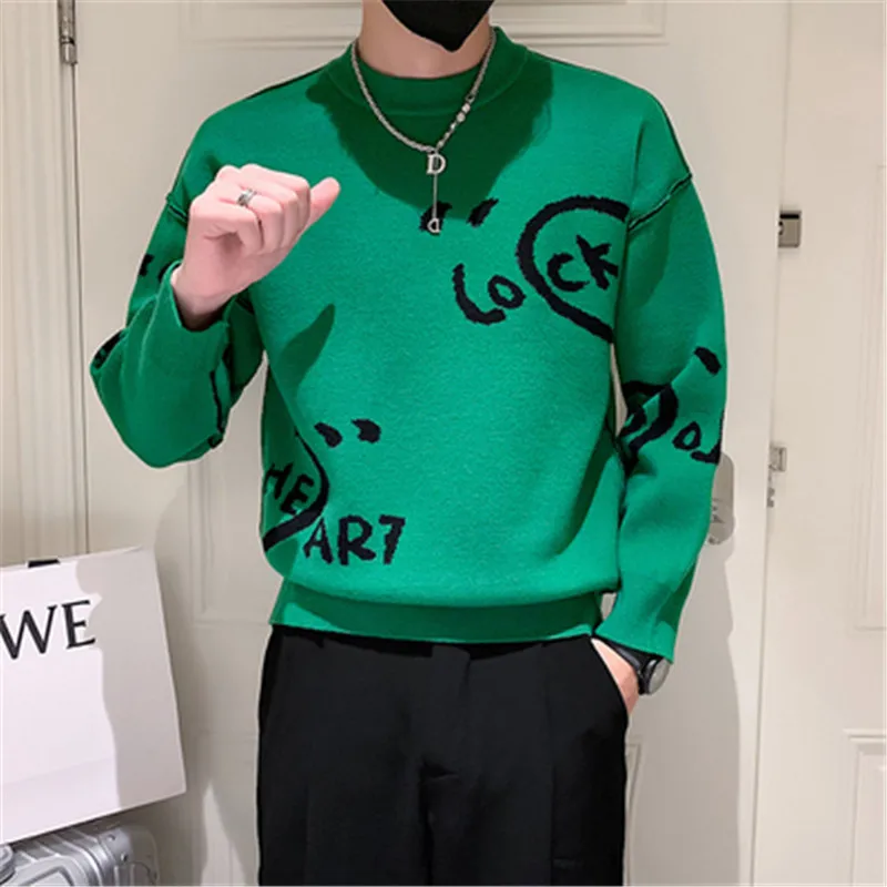 

Мужские свитера с длинным рукавом, корейский стиль, Забавный пуловер, двойная одежда, приталенная вязаная одежда, мужская вязаная одежда с круглым вырезом, зимняя мужская одежда