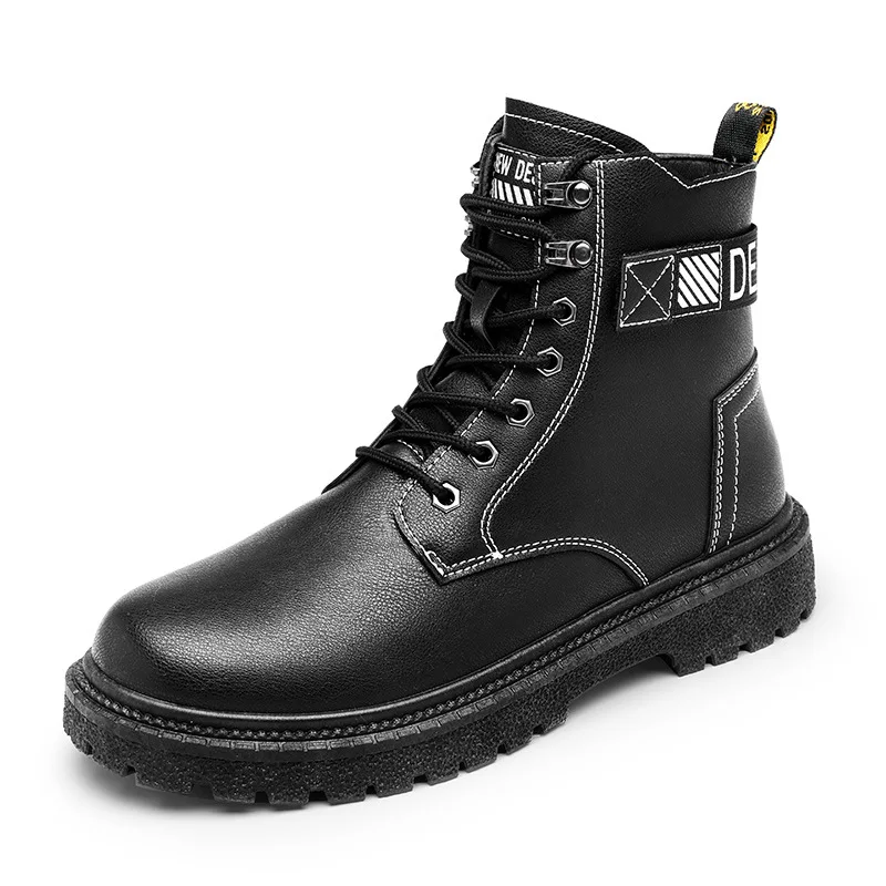 

Мужские кожаные ботильоны на толстой подошве, черные ботинки в британском стиле, мотоциклетные ботинки с высоким берцем, повседневная мужская обувь, ботинки-карго, размеры 39-44, для осени