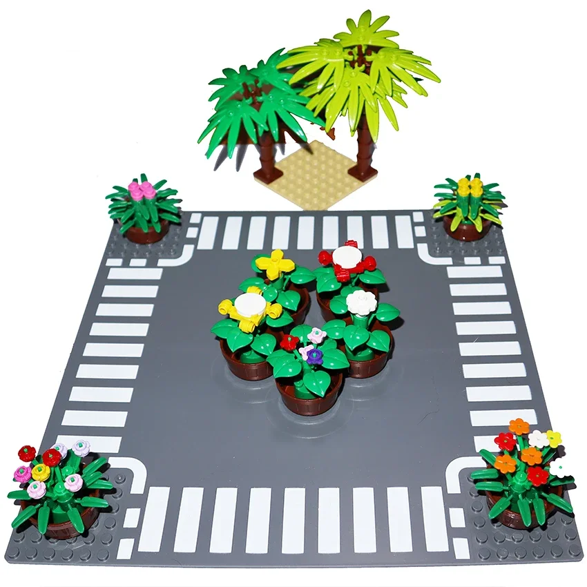 Строительные блоки MOC городская улица горшечные растения ствол дерева трава