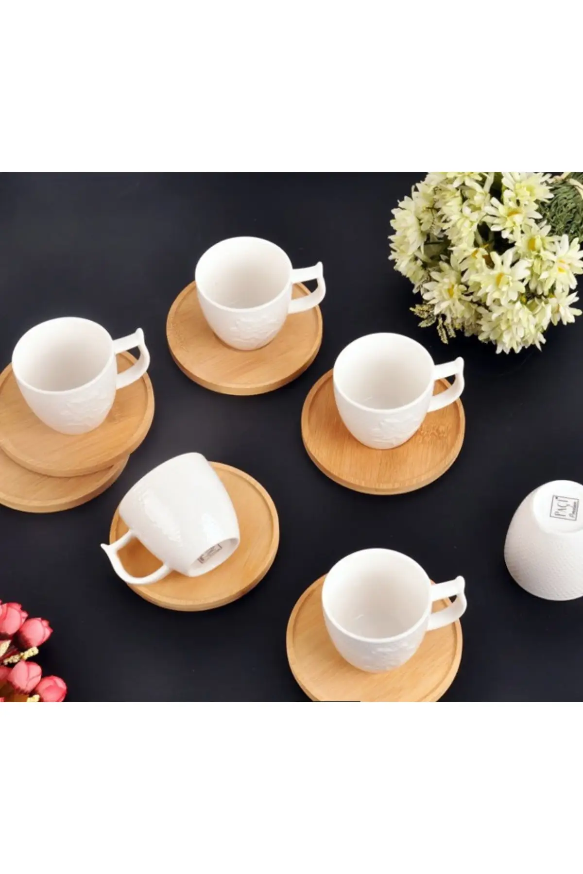 

Amazing Turkish Greek Arabic Coffee & Espresso Cup Set 6 Psc. Bamboo Porcelain Coffee Cup Set
