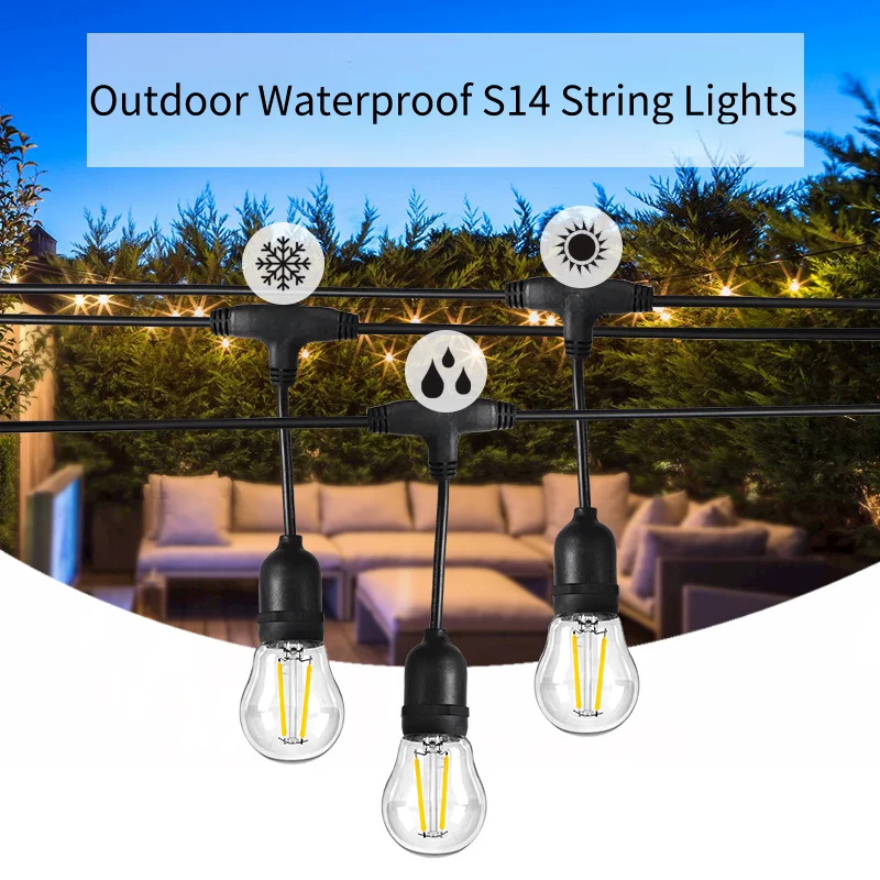 5M Outdoor Camping Led Light String Anti-fruit Garden S14 Bulb Wall Series Lamp Head Line Outdoor Balcony Atmosphere Decoration