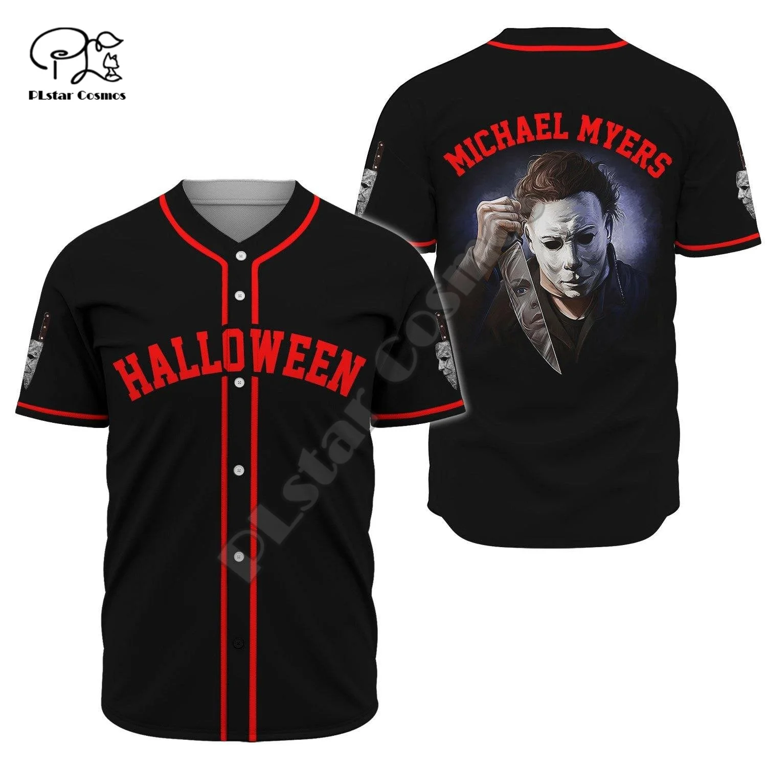 Halloween Cosplay Michael Myers Horror Terror Movie Character 3DPrint Funny Casual Summer Baseball Shirts Jersey Short Sleeves B