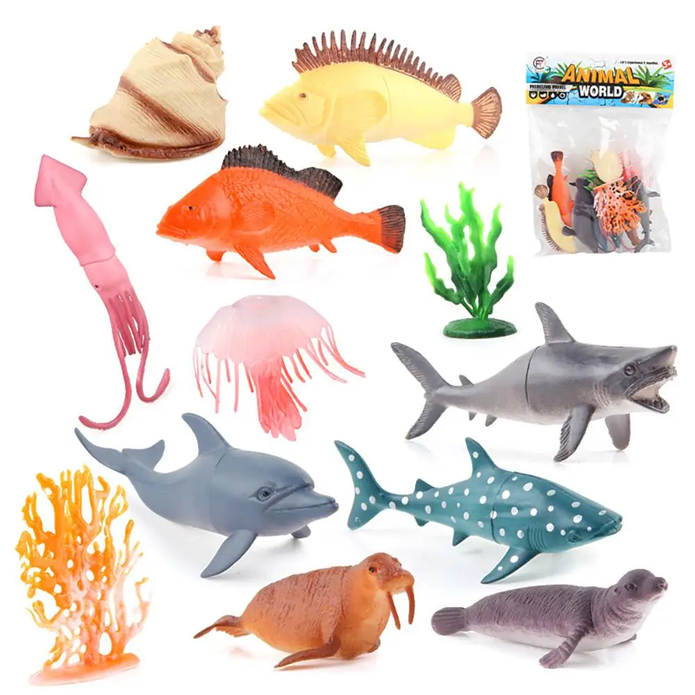 

12pcs/bag Simulation Seabed Ocean Animal Model Jellyfish Octopus Seal Dolphin Ornaments Model Animal Figures Educative Toys