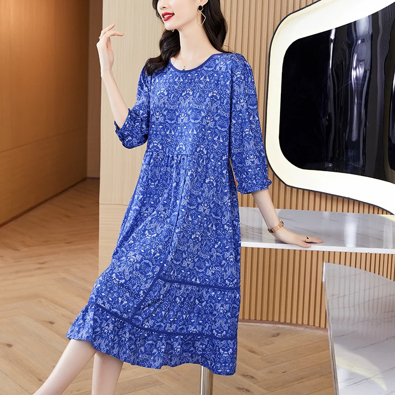 Женское платье с коротким рукавом длинная свободная юбка цветочным принтом и