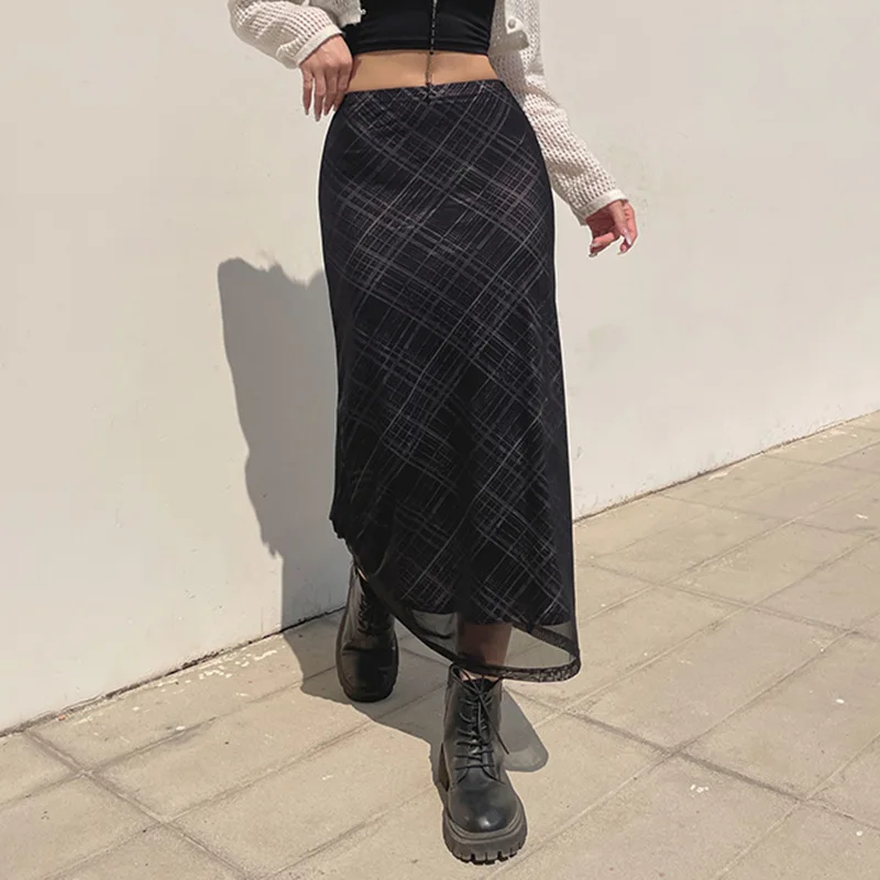

Y2k Korean Fashion Retro Vintage Black Long Pencil Skirts For Women Aesthetic Gothic Grunge Plaid Midi Skirt Fairycore Clothes