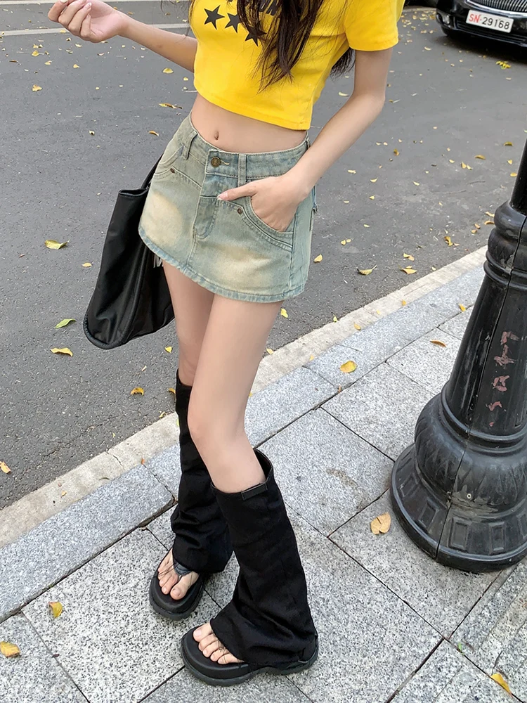 Summer Denim Shorts Jeans Skirts Women Y2K Amercian Retro Bodycon Wrap Hip Mini Skirts Hot Girl Shorts Femme Pantalones Mujer