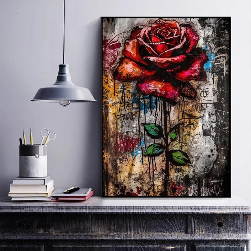 Красная Роза Домашний Декор Холст Картина Граффити Настенное Искусство