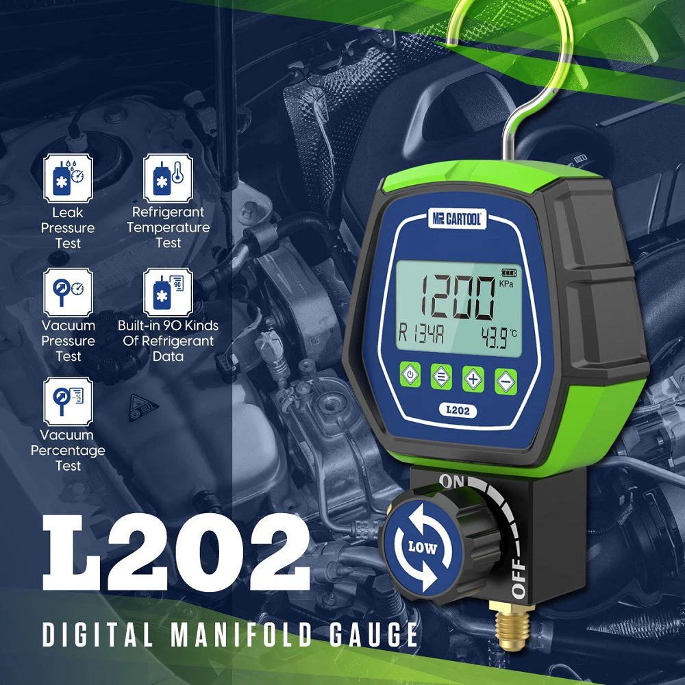 

Car Tool L202 Digital Manifold Gauge Kit R134a HVAC Vacuum Pressure Tester Tool For Air Conditioning Refrigerant Leak Testo